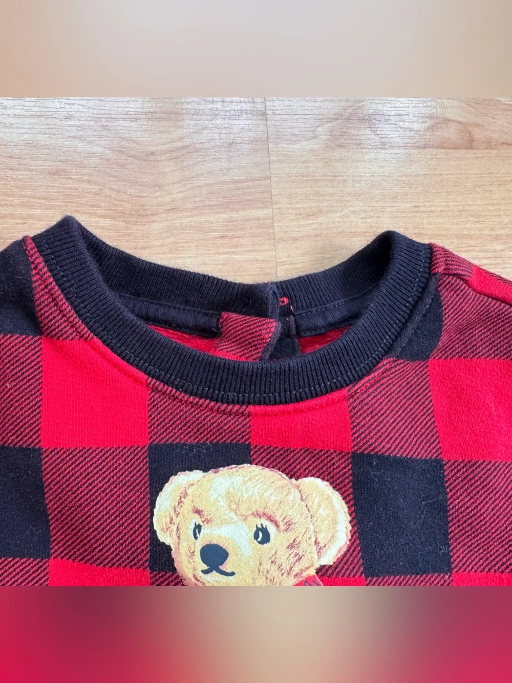 Polo Bear Red & Black Buffalo Plaid Peplum Top with Black Leggings